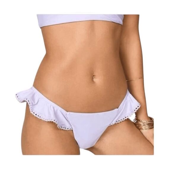 Tobi Let You Go Bikini Bottom Lavender Purple Ruffle Trim Metallic Gold Accent M - Picture 1 of 9